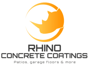 A logo of rhino concrete coatings